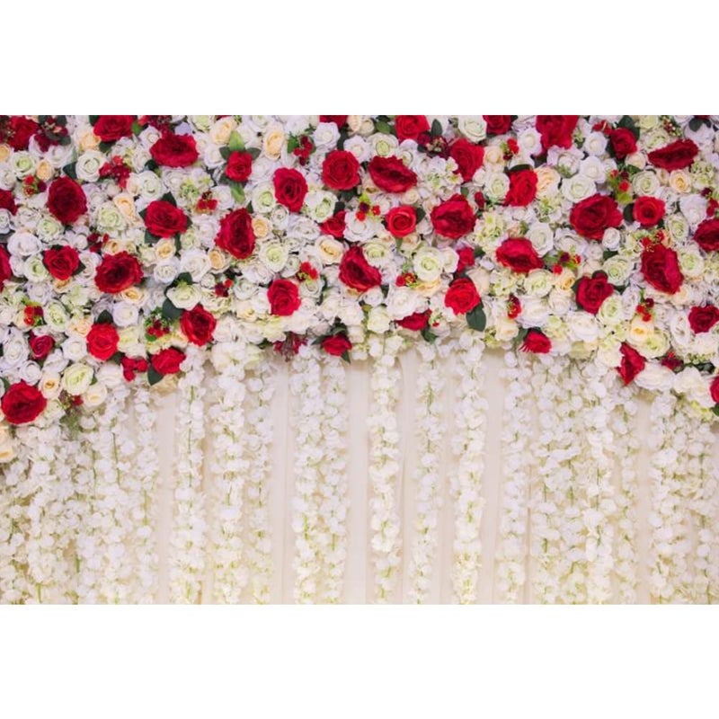 AOFOTO 7x5ft Red White Rose Floral Theme Photography Backdrop Flowers Wall Wedding Bridal Shower Photo Background Newborn Baby Girl Birthday Party Portrait Cake Table Decor Photo Booth Studio Props - Image 2